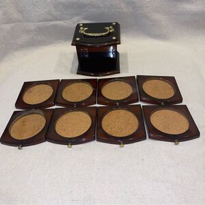 Vintage Acrylic Coasters Set of 8 Cork Bottoms Box Drawers with Handel Retro